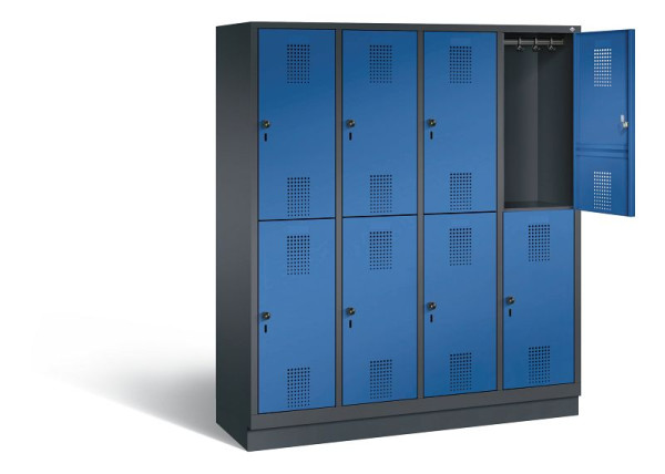 C+P locker dubbeldekker Evolo, H1800xW1590xD500mm, kleur: zwartgrijs / gentiaanblauw, 48320-42 S10110