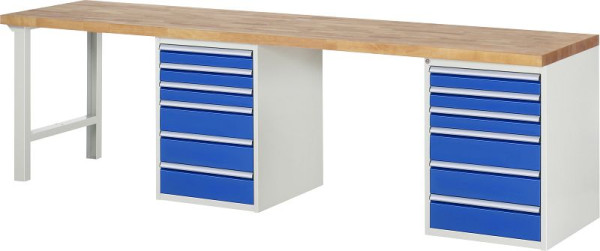 RAU werkbank serie 7000 - modulair ontwerp, 2 onderbouwcontainers (6x laden), 3000x840x700 mm, 03-7515A8-307B4S.11