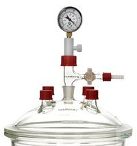 Rettberg deksel, DN 300, aansluitingen: 1x mof NS 24/29 (midden), 3x schroefdraad GL 25, 1x schroefdraad GL 32, borosilicaatglas 3.3, 124021300