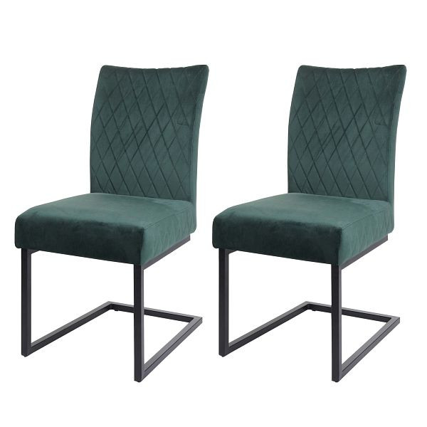Mendler set van 2 sledestoelen HWC-L15, bezoekersstoel, vergaderstoel, fluweel staal gepoedercoat, groen, 98114+98115