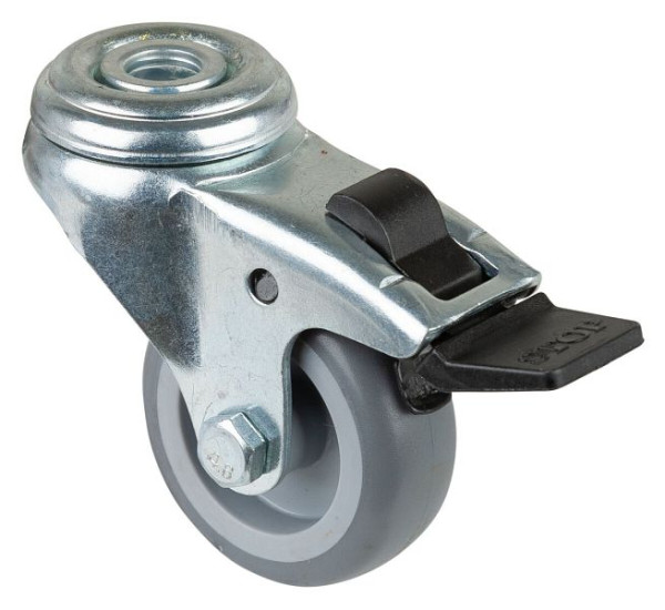 BS-wielen Apparaatwiel met rem, breedte 20 mm, Ø50 mm, tot 50 kg, grijs rubberen loopvlak, glijlager, VE 8 stuks, A321.A80.050