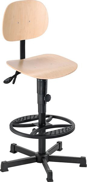 Bedrunka + Hirth industriële draaistoel met vloerglijders en voetring, zithoogte 640 - 880 mm, zitting: beuken multiplex, 05.94.41