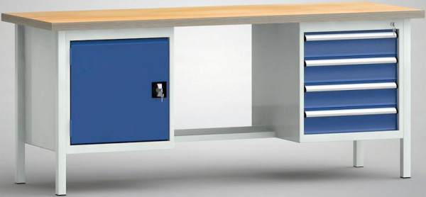 KLW standaard werkbank, 2000 x 700 x 840 mm, met beuken multiplex blad, WS202N-2000M40-E7046