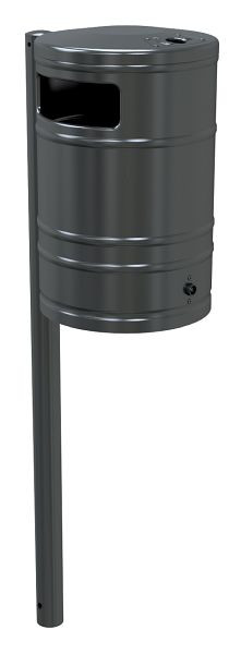Schake afvalcontainer 40l met asbak, Ø 340mm hoogte 530mm, met 2 zijopeningen, gemonteerd met steunpaal, 4124B