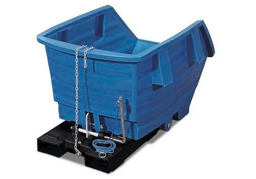 DENIOS kipwagen van polyethyleen (PE) met vorkzakken, blauw