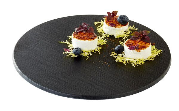APS dienblad -SLATE-, Ø 30 cm, hoogte: 1 cm, melamine, zwart, leisteenlook, met antislipvoetjes, 83992