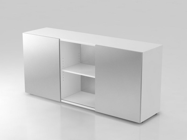 Hammerbacher dressoir 2OH met schuifdeuren wit/zilver, 160x42x74,8 cm (BxDxH), V1780/B/S