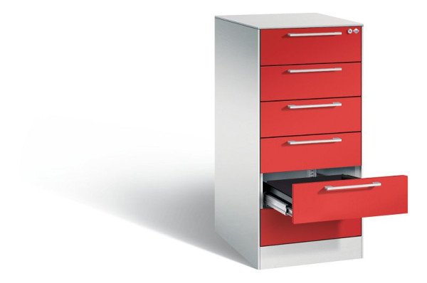 C+P archiefkast Asisto, H1010xB440xD600mm, kleur: lichtgrijs / vuurrood, beugelgreep, 146245-622 S10024