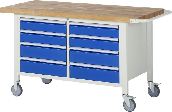 RAU verrijdbare werkbank serie 8000, dubbele bodemcontainer (8x lade), 1500x880x700 mm, 05-8477A2-157B4S.11