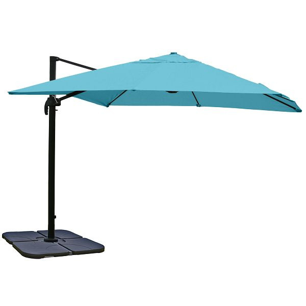 Mendler horeca verkeerslichtparaplu HWC-A96, paraplu 3x3m (Ø4,24m) polyester aluminium/staal 23kg, turquoise met standaard, draaibaar, 153408+76853+70477+122472