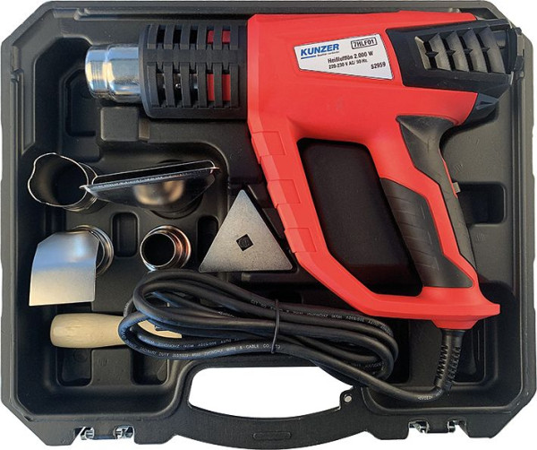 Kunzer heteluchtdroger 2000W, 3 niveaus, met toebehoren in koffer, 7HLF01