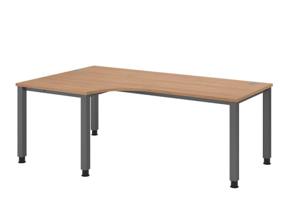 Hammerbacher bureau QS82, 200 x 120 cm, blad: notenhout, 25 mm dik, hoekvorm 90°, 4-poots frame in grafiet, werkhoogte 68-83,5 cm, VQS82/N/G