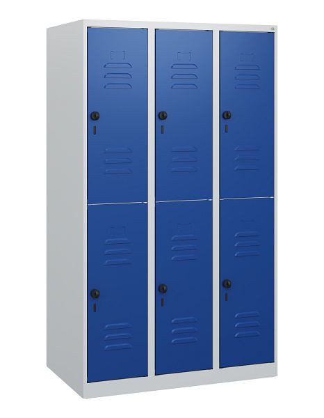 C+P Doppelstöckiger Spind Classic PLUS, 3 Abteile, 1530x900x500mm, 7035/5010, Drehriegel, 0803005-30 S10003