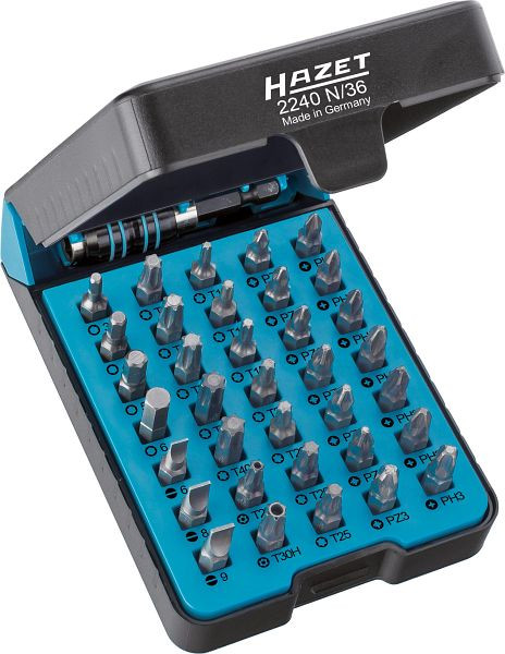 Hazet bitset, Pozidriv profiel PZ, holle zeskant 6.3, Phillips profiel PH, sabotagebestendig TORX® profiel, aantal gereedschappen: 36, 2240N/36