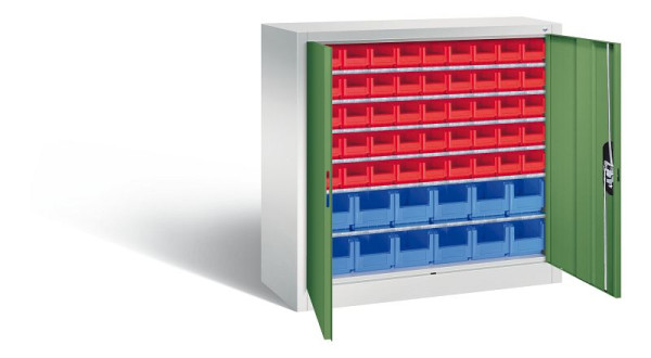 C+P tijdschriftenkast serie 13, H1000xB1000xD420mm, kleur: lichtgrijs / reseda groen, verzonken handgreep, 133944-25 S10020