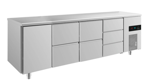 A&S Polarny koeltafel -2 tot +8°C met 1x deur links, 2x twee laden en 1x drie laden rechts, 2330 x 700 x 850 mm, KT4TZZD