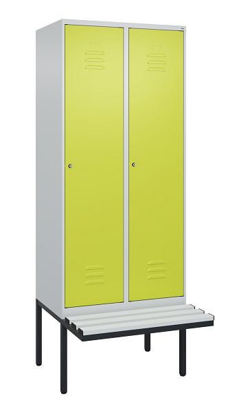 C+P Umkleidespind Classic PLUS, 2 Abteile, 2120x800x815mm, 7035/0024, Zylinderschlösser, je 2 Doppel-Haken, 0800407-22F S10025