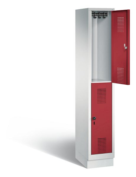 C+P locker dubbeldekker Evolo, H1800xB320xD500mm, kleur: lichtgrijs/robijnrood, 48320-10 S10042