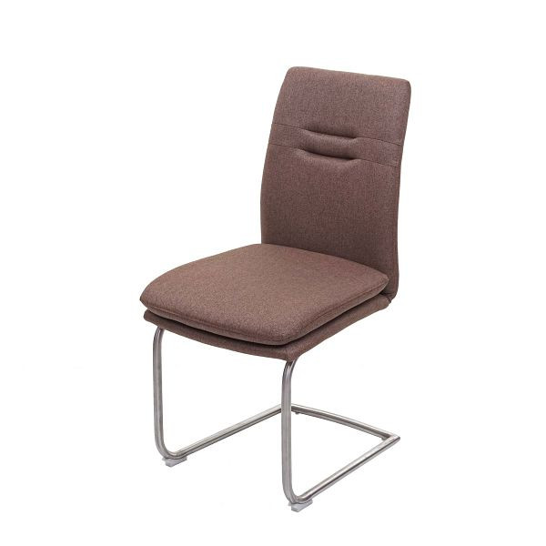 Mendler eetkamerstoel HWC-H70, keukenstoel sledefauteuil, stof/textiel geborsteld RVS, bruin, 73927