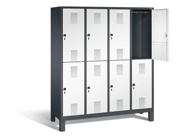 C+P locker dubbeldekker Evolo, H1850xB1590xD500mm, kleur: zwartgrijs / verkeerswit, 48310-42 S10196