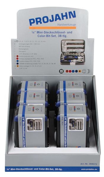 Projahn display 6 x mini dopsleutel & bitbox 394072, 39407206