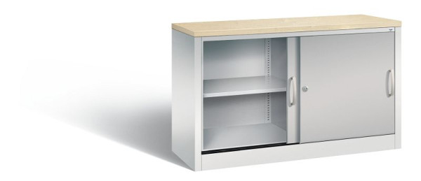 C+P dressoir met schuifdeuren Acurado, H720xB1200xD400mm, kleur: lichtgrijs/wit aluminium, beugelgreep, 2 niveaus, 5723-00 S10467