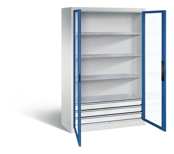 C+P gereedschapskast Acurado, H1950xB1200xD500mm, kleur: lichtgrijs / gentiaanblauw, verzonken handgreep, 8931-5532 S10004