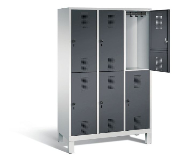 C+P locker dubbeldekker Evolo, H1850xB1200xD500mm, kleur: lichtgrijs/zwartgrijs, 48310-32 S10147