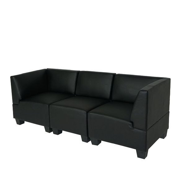 Mendler Modular 3-zits bank Couch Lyon, kunstleer, zwart, hoge armleuningen, 2x21699+21689+2x21716