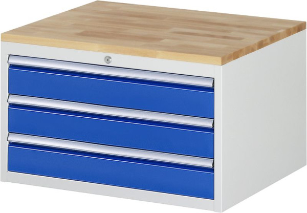 RAU ladekast serie 7000, B770 x D650 x H465mm, 3 x lade maat XL 3xH120 mm, massief beuken werkblad, dikte 25 mm, 03-XL2.3A-B.11