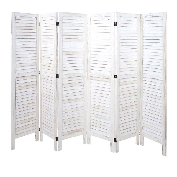 Mendler Paravent HWC-G30, scheidingswand, room divider, shabby look 170x240cm, wit, 67534