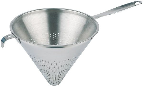APS puntzeef, Ø 23 cm, hoogte: 18 cm, roestvrij staal, mat gepolijst, met perforatie Ø 1,5 mm, platte steel, steellengte 16,5 cm, 00771