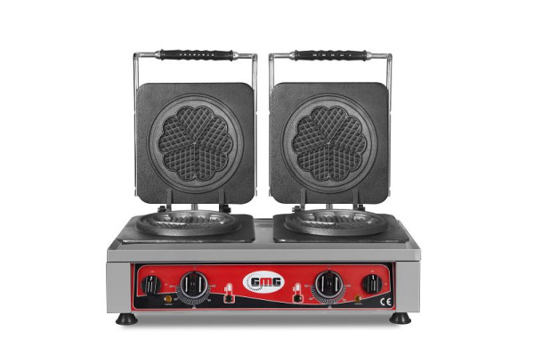 GMG wafelijzer Amore-M, 2x Ø 17cm, 50° tot 300°C, vaste gietijzeren bakplaat, rondom vetvanger, RVS behuizing, KGW-21M