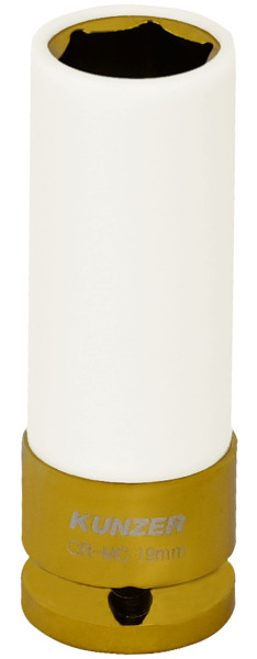 Kunzer 1/2" impact wielmoer inzetstuk 19 mm, lengte 85 mm (geel), 812RK19