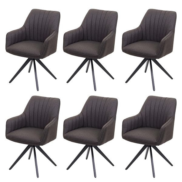 Mendler HWC-H73 set van 6 eetkamerstoelen, keukenstoelen, fauteuils, retro staal stof/textiel, grijsbruin, 6x73956
