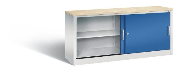 C+P dressoir met schuifdeuren Acurado, H720xB1600xD400mm, kleur: lichtgrijs / gentiaanblauw, beugelgreep, 2 niveaus, 5724-00 S10401