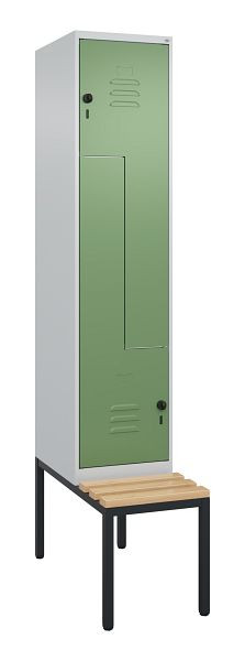 C+P Z-Spind Classic PLUS, met onderbank, 2 vakken, 2120x400x815mm, 7035/6011, draaigrendel, beuken zitlat, 0800537-122 S10006