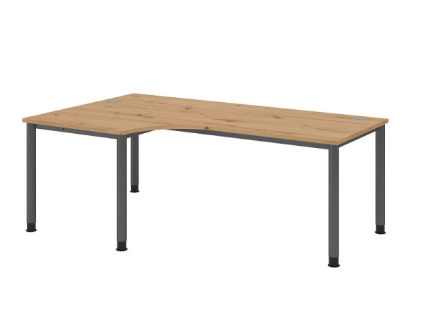 Hammerbacher bureau HS82, 200 x 120 cm, blad: knoestig eiken, 25 mm dik, hoekvorm 90°, 4-poots frame in grafiet, werkhoogte 68,5-81cm, VHS82/R/G