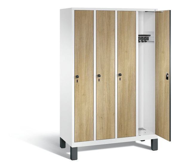 C+P Evolo kleerkast, H1850xB1190xD500mm, kleur: verkeerswit / decor eiken Sereno, 48010-40 S10578