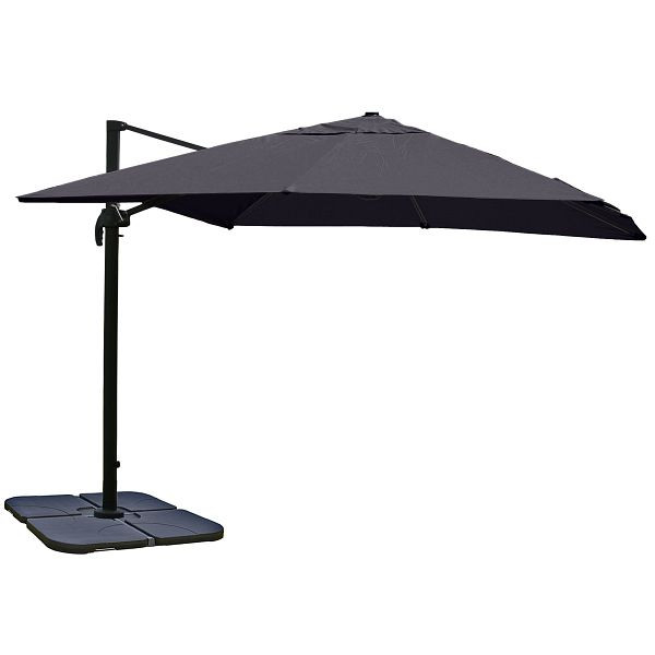 Mendler gastronomie verkeerslichtparaplu HWC-A96, 3,5x3,5m (Ø4,95m) polyester/aluminium 25kg, antraciet, met standaard, draaibaar, 65158+35661+122472