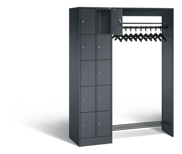 C+P open garderobe serie 8070, H1950xW1410xD480mm, kleur: zwart-grijs, 80720-00 S10031
