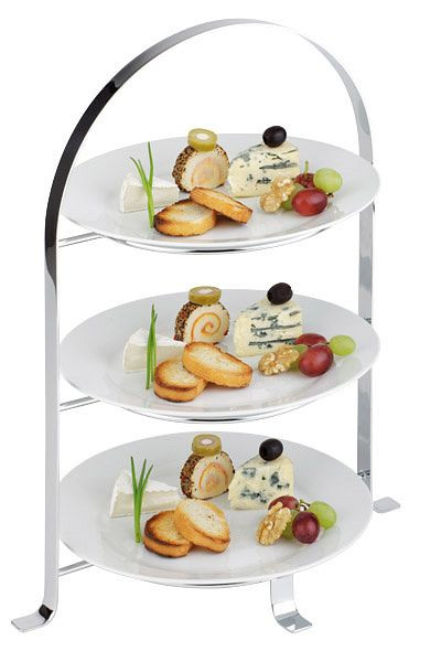 APS serveerrek, 33 x 24 cm, hoogte: 43 cm, hardverchroomd metaal, voor 3 borden max. Ø 27 cm, binnenring Ø 18 cm, 33217
