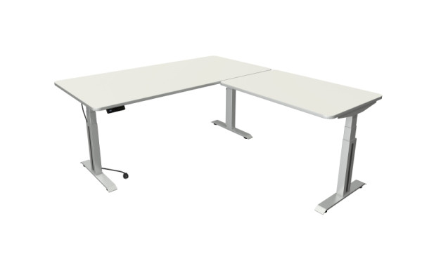 Kerkmann Move Professionele zit-/statafel, B 2000 x D 1000mm, onderstel zilver met aanbouwelement 1200 x 800mm, elektrisch verstelbaar 640-1290mm, wit, 10013310