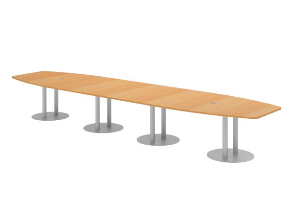 Hammerbacher vergadertafel KT52S, 520 x 130 cm, blad: beuken, 25 mm dik, met vier zilveren kolompoten, 7,6/70 cm, werkhoogte 74 cm, VKT52S/6/S