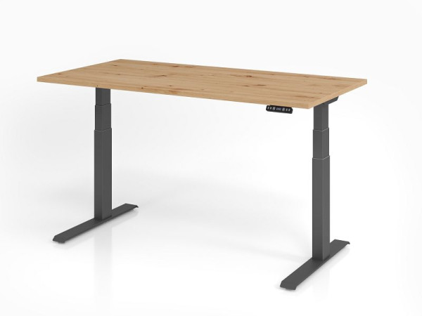Hammerbacher bureau XDKB16, 160 x 80 cm, blad: knoestig eiken, 25 mm dik, ABS dikke rand, rechthoekige vorm, grafiet, VXDKB16/R/G