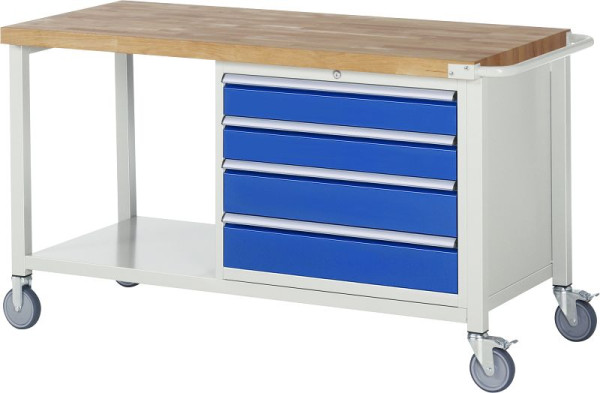 RAU verrijdbare werkbank 8000 - model 8262, B1500 x D700 x H880-1080 mm, onderbouwbak rechts, 4x laden: 2xH120, 2xH150 mm, 05-8262A6-157B4H.11
