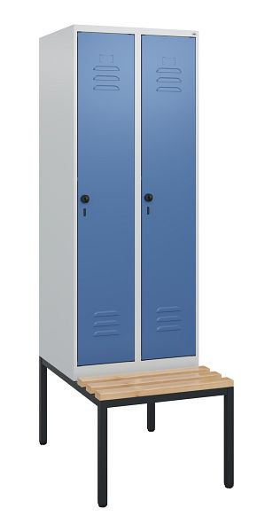 C+P luierkastje Classic PLUS, met onderbank, 2 vakken, 1950x600x815mm, 7035/5023, draaibare sluiting, beuken zitlat, 0800505-20 S10005