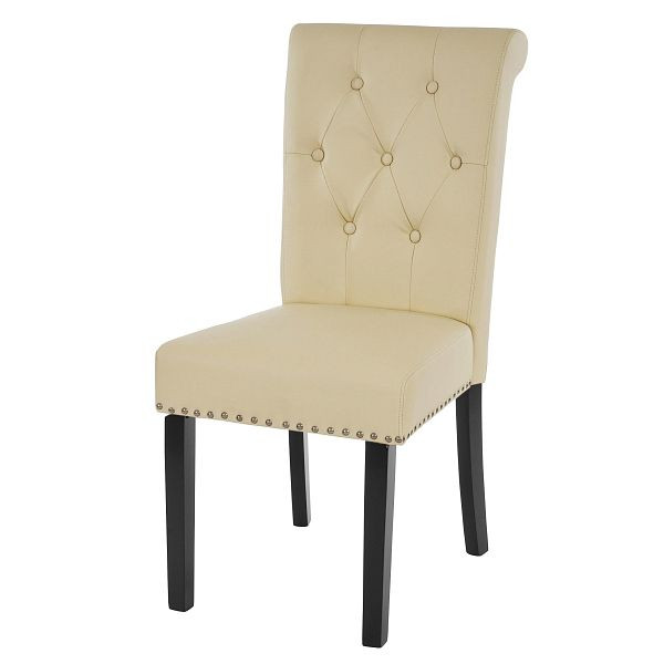 Mendler Set van 2 eetkamerstoelen Chesterfield II, stoel keukenstoel, klinknagels, kunstleer, creme, donkere poten, 38299