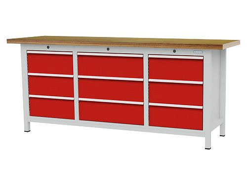 Bedrunka+Hirth boxwerkbank, R 18-16 en R 24-16, aantal lades: 9, afmetingen: 2000 x 600 x 859 mm, draagvermogen lade(s): 50 kg, 03T520H60450
