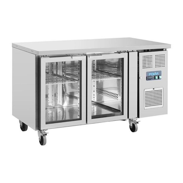 Polar U-serie 2-deurs aanrechtkoelkast met glazen deuren, UA023